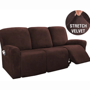 Recliner Sofa Slipcovers | 2 & 3 Seater | Brown | Stretch Velvet Solid Coloured Recliner Sofa Cover