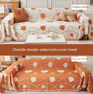 Sofa Throw Blanket | Dual Purpose | Black, Brown, orange, Green, White | Patterned Multi colour Chenille Sofa Cover