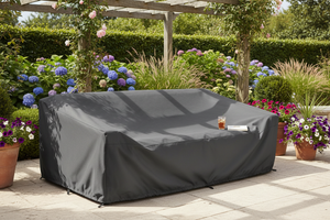 custom outdoor cover for rectangualr object with rounder corner in patio or garden setting