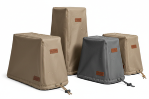 custom outdoor covers for a rectangular shaped object with the base being largeer than the top forming a Trapezoidal shaep