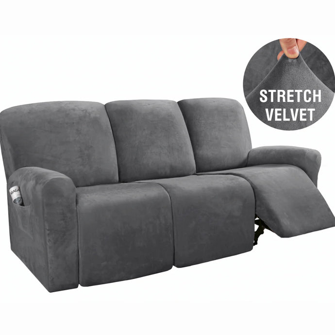 Recliner Sofa Slipcovers | 2 & 3 Seater | Grey | Stretch Velvet Solid Coloured Recliner Sofa Cover