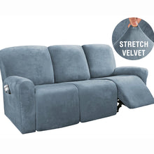 Load image into Gallery viewer, Recliner Sofa Slipcovers | 2 &amp; 3 Seater | Stone Blue | Stretch Velvet Solid Coloured Recliner Sofa Cover