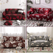 Load image into Gallery viewer, Standard Sofa Slipcovers | Universal Flower &amp; Palm leaves Red, Brown, Grey Patterned Sofa Cover