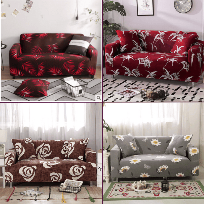 Standard Sofa Slipcovers | Universal Flower & Palm leaves Red, Brown, Grey Patterned Sofa Cover