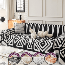 Load image into Gallery viewer, Sofa Throw | Black, Coffee, Grey, Orange | Echo Deco Throw, Geometry Triangle &amp; Diamonds Patterned Multi coloured Chenille Fabric Sofa Cover