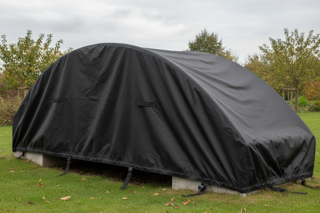 outdoor black custom cover for a half round bridge like object