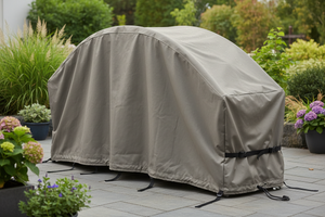 outdoor custom cover for a vertical standing semi circle object like a bridge