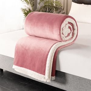 Throw Blanket | Pink Coral Fleece, Solid Coloured Sofa Throw Blanket cover