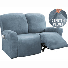 Load image into Gallery viewer, Recliner Sofa Slipcovers | 2 &amp; 3 Seater | Stone Blue | Stretch Velvet Solid Coloured Recliner Sofa Cover