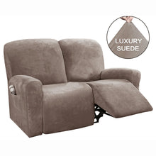 Load image into Gallery viewer, Recliner Sofa Slipcovers | 2 &amp; 3 Seater | Taupe| Stretch Velvet Solid Coloured Recliner Sofa Cover