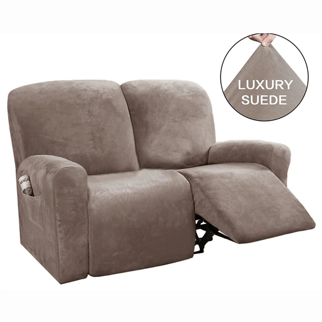 Recliner Sofa Slipcovers | 2 & 3 Seater | Taupe| Stretch Velvet Solid Coloured Recliner Sofa Cover