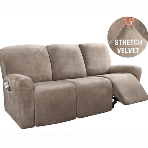 Recliner Sofa Slipcovers | 2 & 3 Seater | Taupe| Stretch Velvet Solid Coloured Recliner Sofa Cover