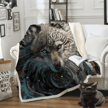 Load image into Gallery viewer, Sofa Throw Blanket  | Multi Coloured Majestic Wolf Patterned Sofa Throw Blanket cover