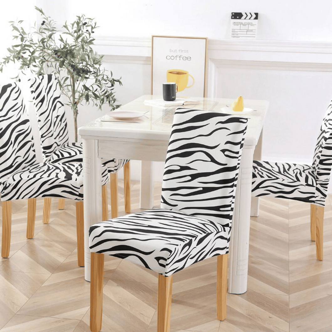 Dining Chair Slipcovers | Black & White | Zebra  Patterned Multi Coloured Chair Cover